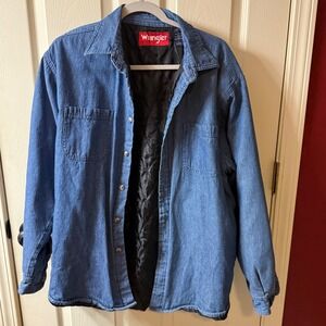 Wrangler Mens Lined Denim Shirt Jacket Blue Cotton Quilted L